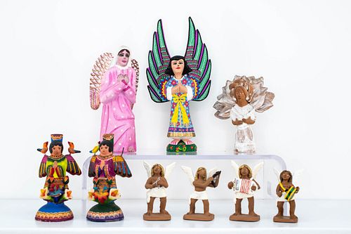Grp: 9 Mexican Folk Art Ceramic Angels