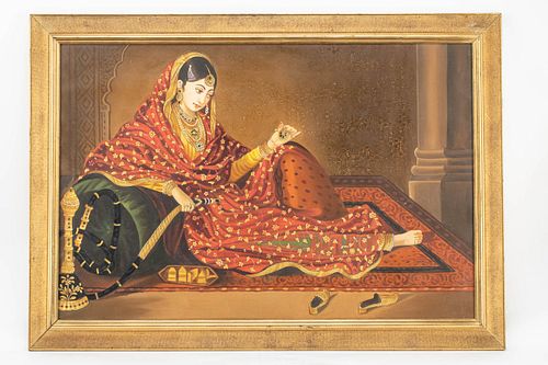 Indian Mixed Media Painting of Woman Lounging