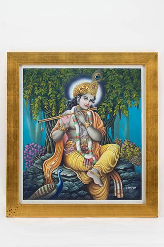 Jaspal Singh Mixed Media Painting of Krishna