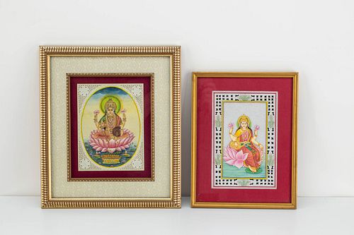 Grp: 2 Indian Mixed Media Paintings of Lakshmi