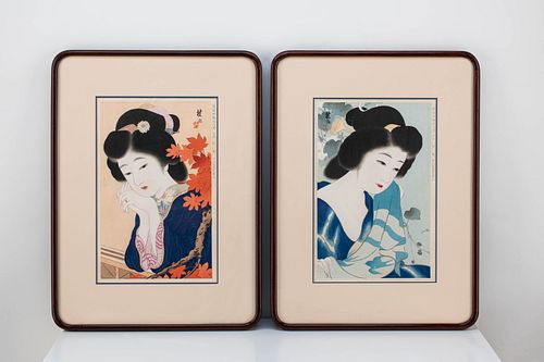 Grp: 2 Nakayama Shuko Woodblock Prints of Women