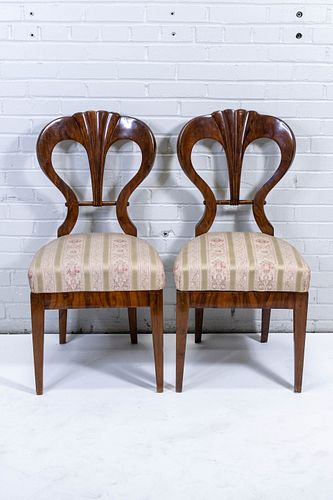 Pair of Upholstered Wooden Scallop Motif Chairs