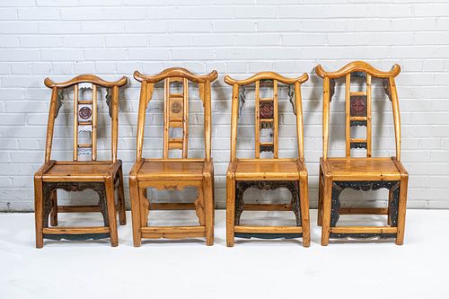 4 Chinese Wooden Children's Official's Hat Chairs