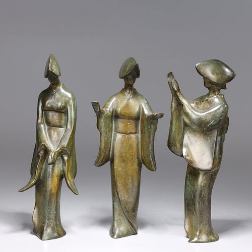 Three Japanese bronze female figures