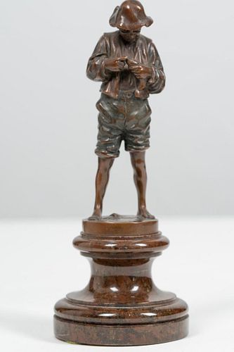 Antique Grand Tour Cabinet Bronze Sculpture of a Young Fisherman