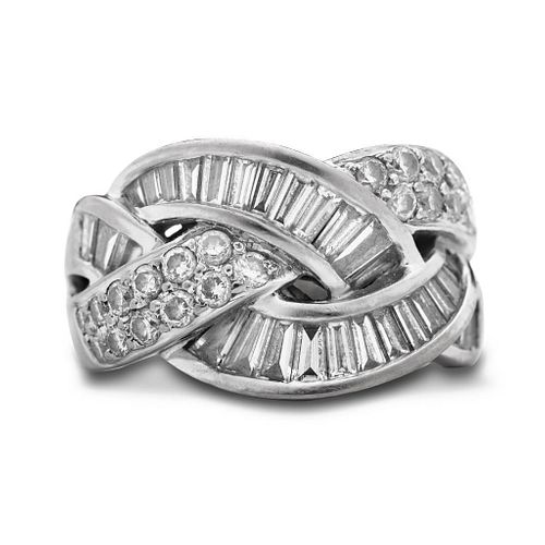 GIA Diamond and 18k White Gold Braided Ring