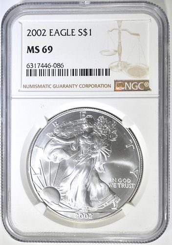 2002 AM. SILVER EAGLE, NGC MS-69