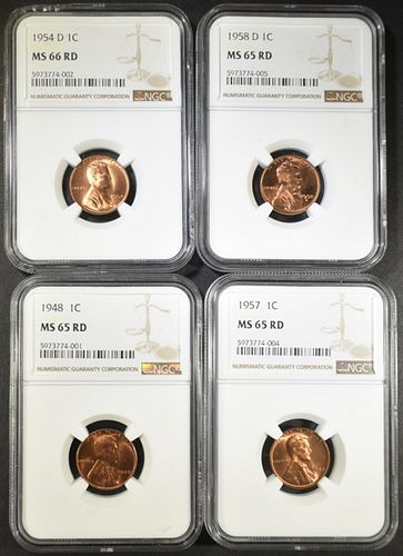 LOT OF 4 NGC GRADED LINCOLN CENTS: