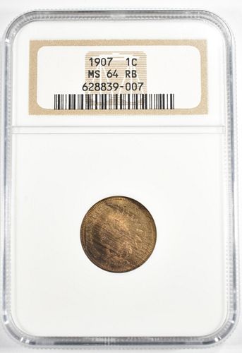 1907 INDIAN CENT  NGC MS-64 RB