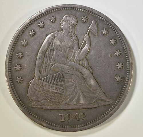 1842 SEATED LIBERTY DOLLAR XF