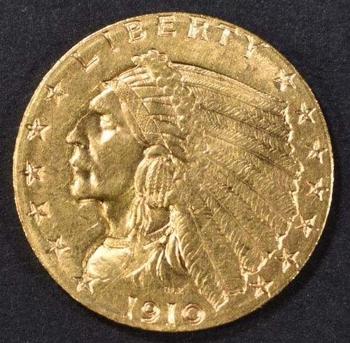 1910 $2.5 GOLD INDIAN AU