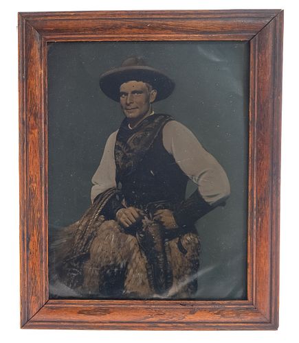 Hand Painted Tin Type Photograph of Cowboy
