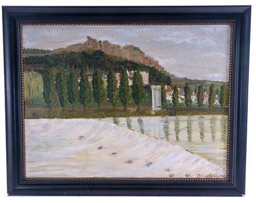 Victor Rabichon, Landscape with Dam (1951)