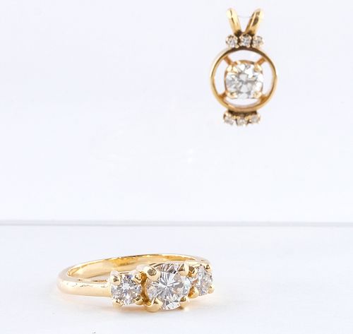 Three Stone Diamond Ring & Diamond Pendant