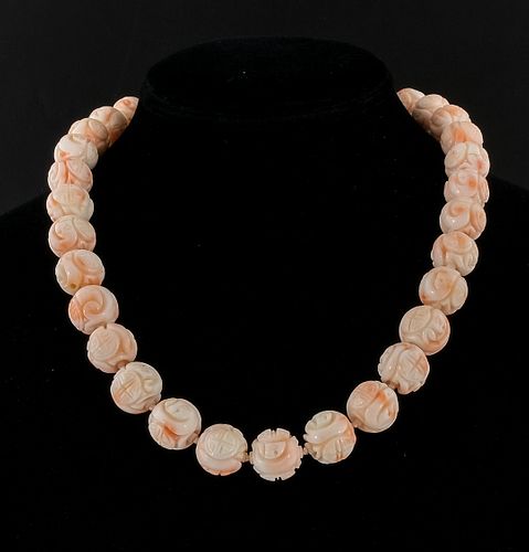 Chinese Coral & 14K Gold Necklace