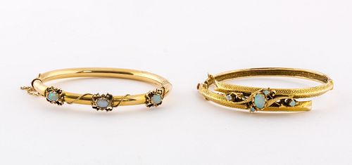 Two 14K Gold & Opal Bracelets