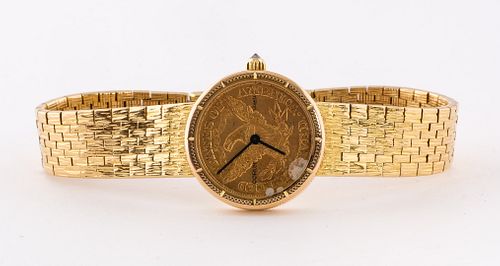 Corum 18K Gold Watch w/ 1886 $5 Gold Piece
