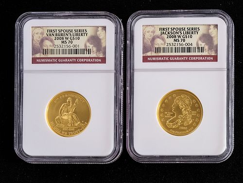 2 First Spouses Gold Coins - Jackson & Van Buren