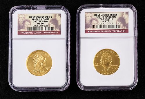 2 First Spouses Gold Coins - Adams & Madison