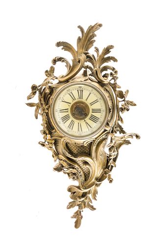 Antique Rococo French Brass Wall Clock