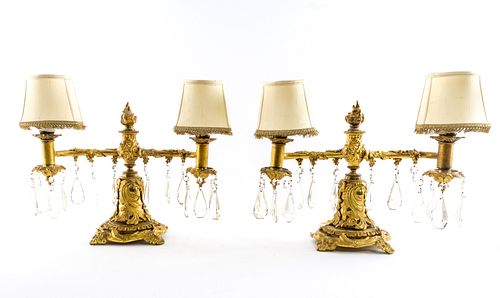 Pair of Gilt Bronze Gas Lamp Garnitures