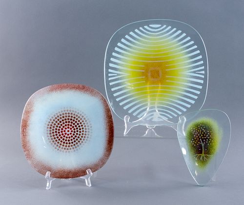 3 Maurice Heaton Art Glass Plates / Dishes