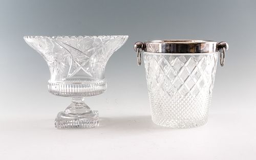 2 Pieces - Cut Glass Wine Bucket & Vase