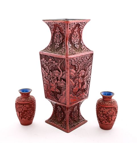 Three Chinese Cinnabar Lacquer Vases