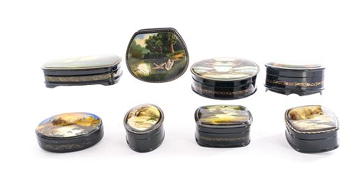 8 Fedoskino Russian Lacquer Boxes - Landscapes