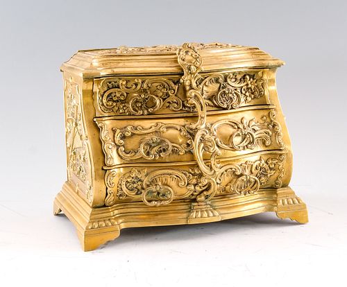 Vintage Brass Rococo Style Jewelry Box