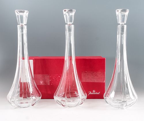 3 Baccarat Crystal Neptune Carafes / Decanters