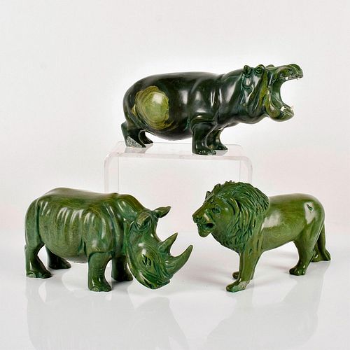 3pc Carved African Green Verdite Animal Figurines Sculptures