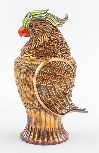 Chinese Silver Filigree Enamel Bird Form Box