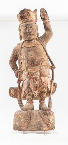 Chinese Polychr. Wood Temple Guardian, Likely Ming