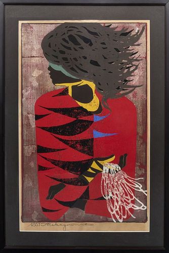 Tadashi Nakayama "Portrait of Woman" Woodblock