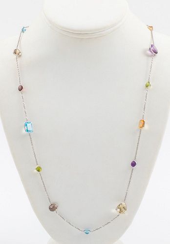 14K White Gold Multi-Colored Gemstone Necklace