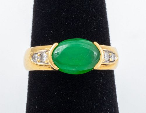 18K Yellow Gold Jade & Diamond Ring