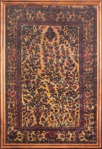 Persian Kashan Antique Silk Pictorial Rug, Framed