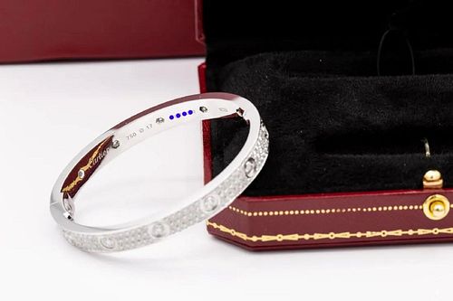 Cartier 18K White 3.44tcw Diamond Love Bracelet size 18