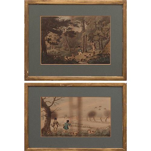 Robert Havell II (1793-1878) 'Pheasant Shooting' and 'Snipe Shooting', Two etching and aquatints with hand-coloring on laid paper.