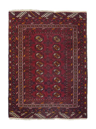 Vintage Turkeman Afghan Rug, 3'5" x 5' ( 1.04 x 1.52 M)