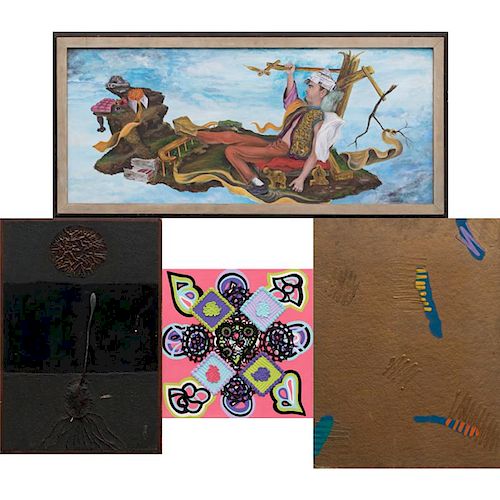 A Group of Four Mixed Media Works by Various Artists, 20th Century,