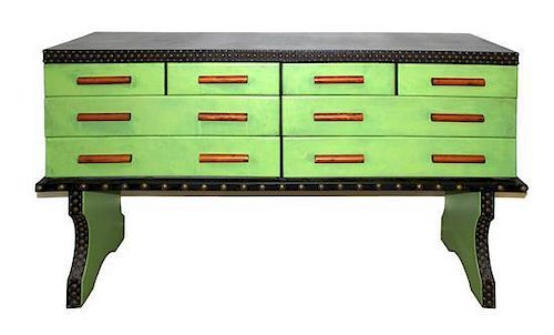 Thomas C. Molesworth (1890-1977), Green and Black Leather Eight Drawer Sideboard, Height 39 x width 71 1/2 x depth 19 inches.