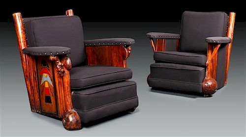 Two Thomas C. Molesworth (1890-1977) Club Chairs, Height of first 33 x width 34 x depth 36 inches.
