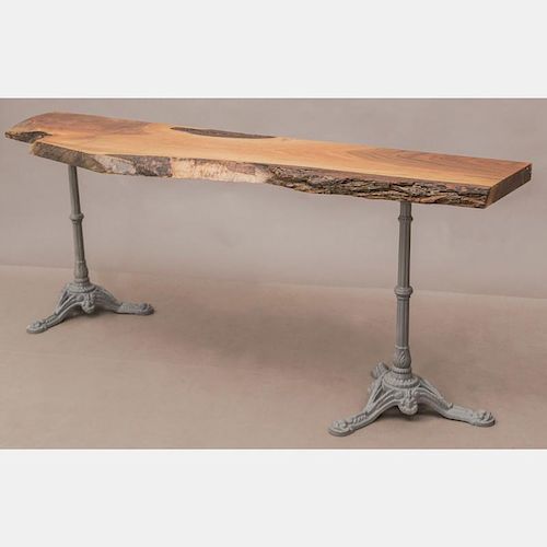 A Walnut and Cast Iron Console Table, 20th Century.