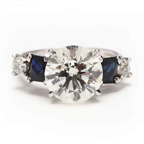 Platinum, Diamond, and Sapphire Ring  
