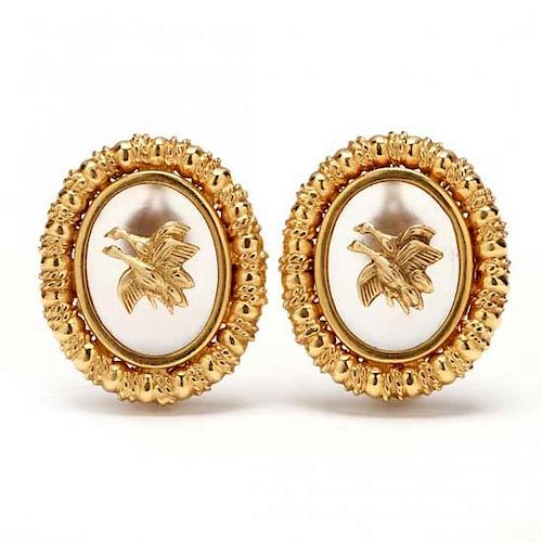 Pair of 18KT Gold and Rock Crystal Earrings, LaLaounis 