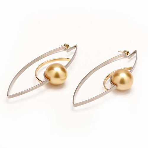 Two Color 18KT Gold South Sea Pearl Earrings, Jewelsmith 