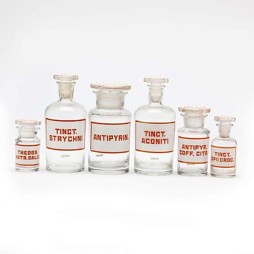 Group of Five Poison Apothecary Bottles 