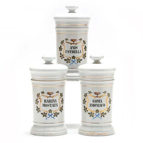 Set of Three Porcelain Drug Jars 